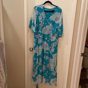 Lane Bryant Teal and White Floral Maxi Dress